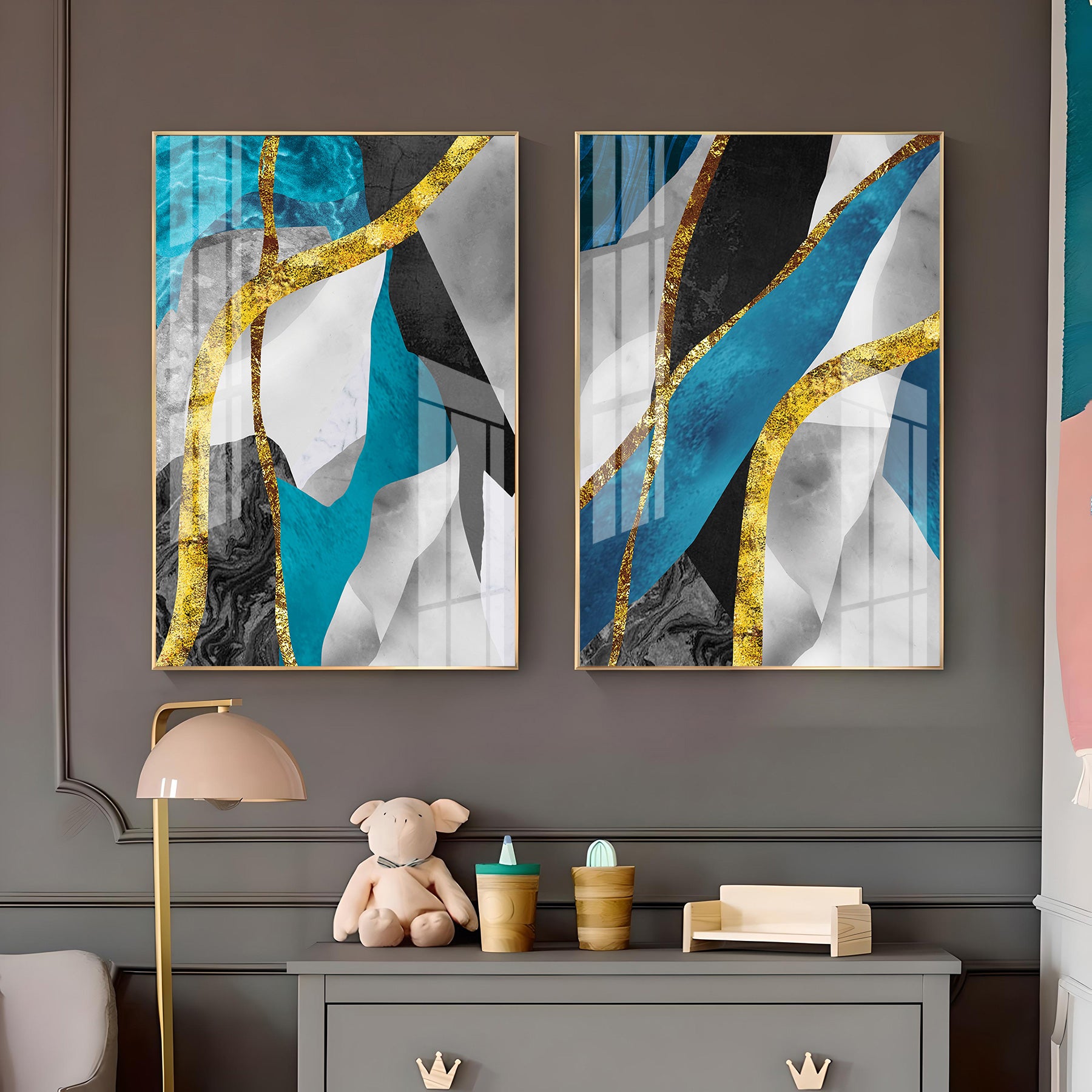 Azure Elegance Premium Acrylic Vertical Wall Art (Set Of 2)