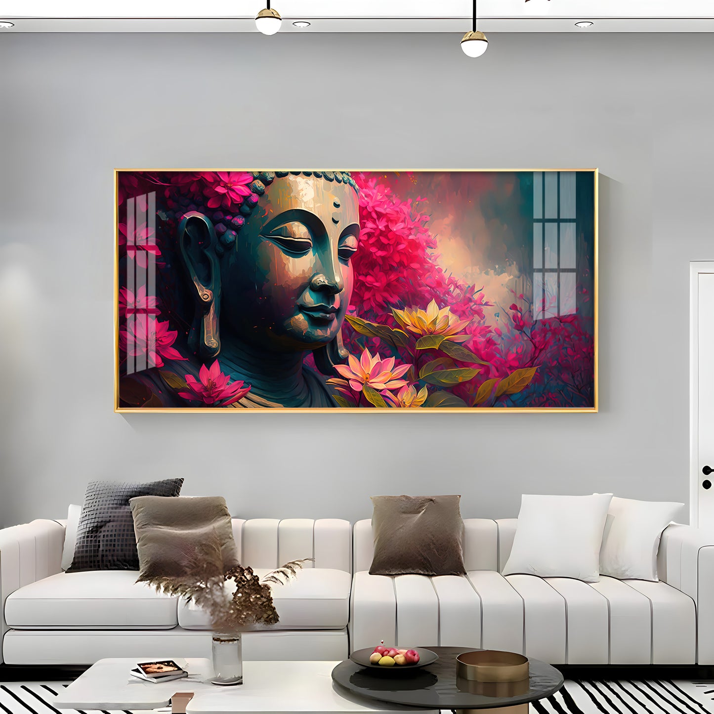 Lord Buddha Blossoms Premium Acrylic Horizontal Wall Art