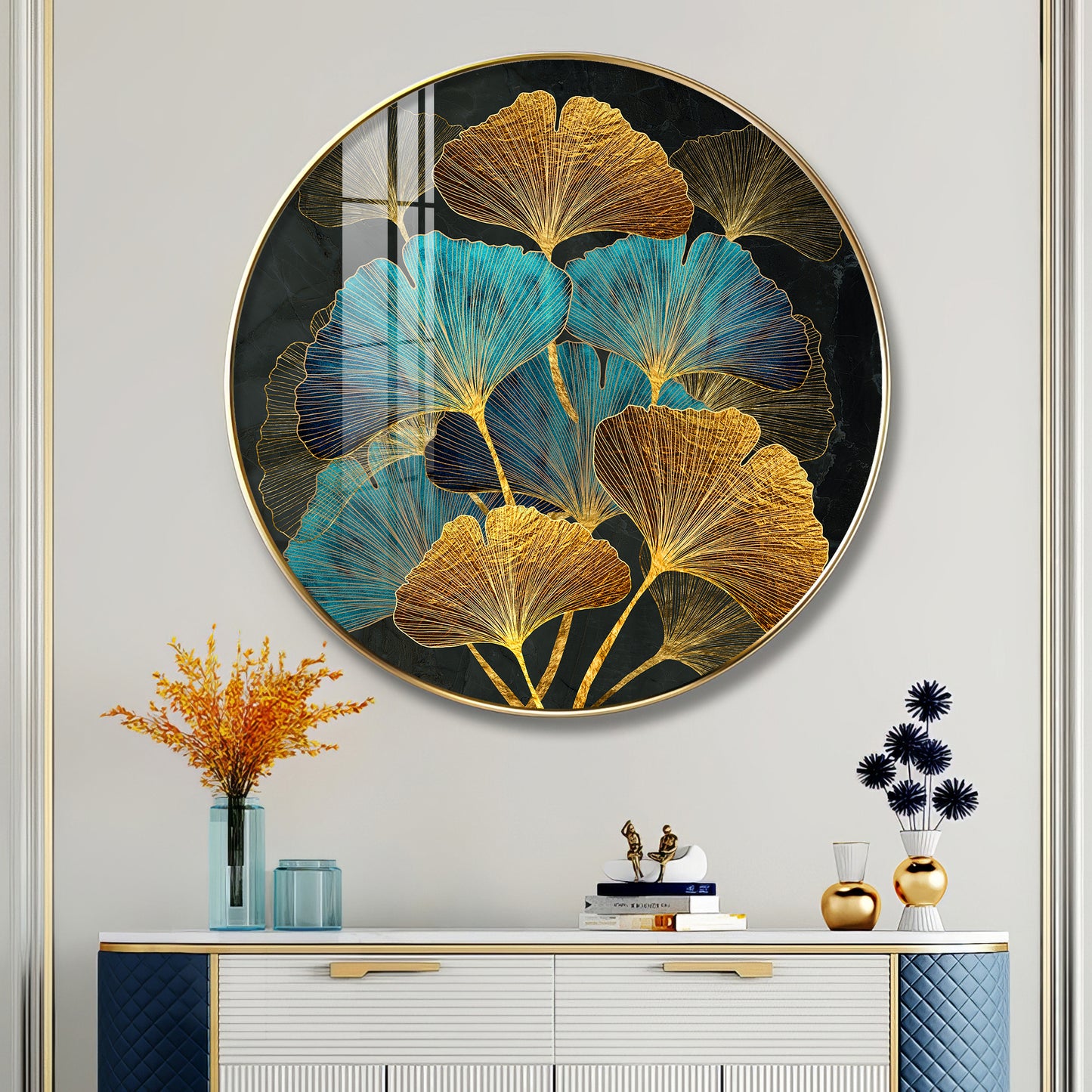 Azure Leaf Premium Acrylic Round Wall Art