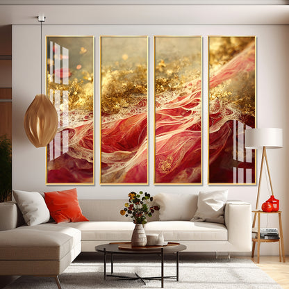 Passionate Red & Golden Premium Acrylic Vertical Wall Art (set of 4)