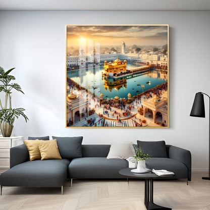 Divine Golden Temple Premium Acrylic Square Wall Art