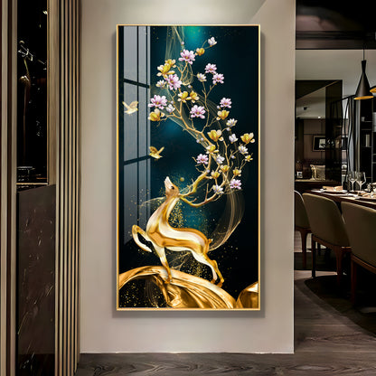 Heavenly Golden Deer Vertical Wall Art