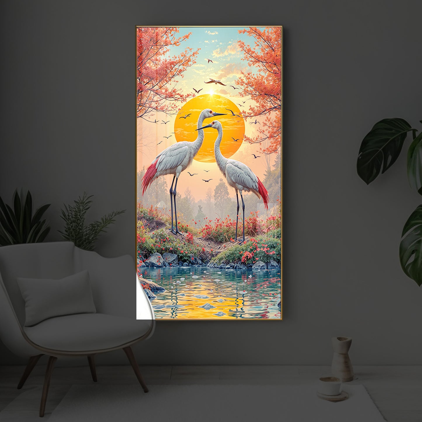 Beautiful Birds Modern Luxury Backlight Vertical Wall Art