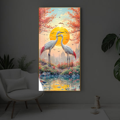 Beautiful Birds Modern Luxury Backlight Vertical Wall Art