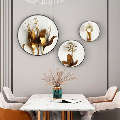 Golden Petals Premium Acrylic Round Wall Art (Set of 3)