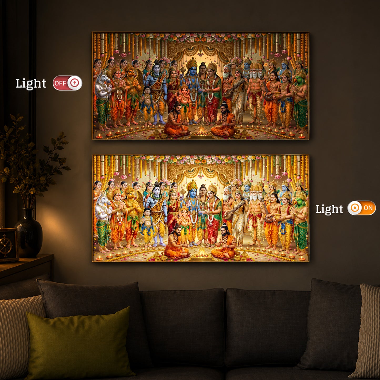 Divine Depiction of Shrinivasa Kalyanam Modern Luxury Backlight Horizontal Wall Art
