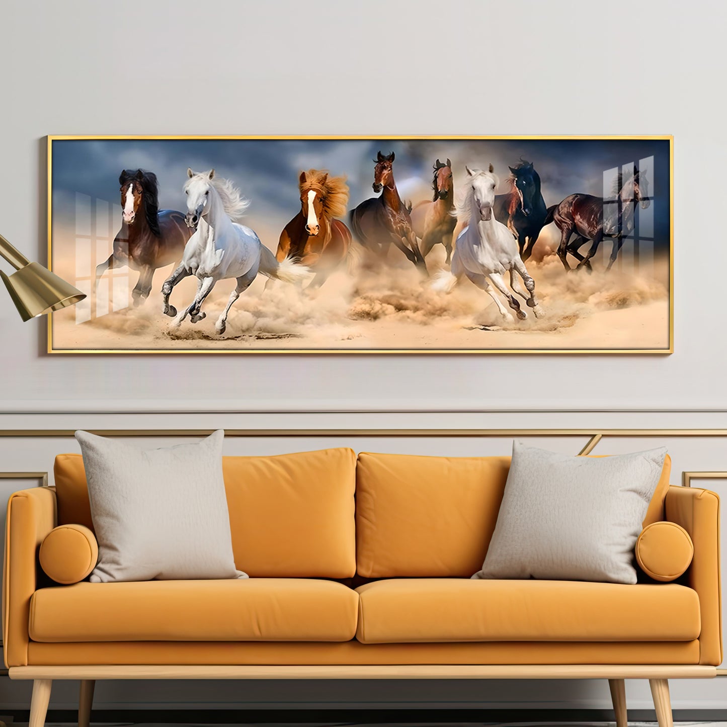 Lucky Running Horses In Desert Premium Acrylic Horizontal Wall Art