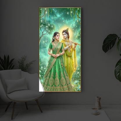 Shri Radhe Krishna Modern Luxury Backlight Vertical Wall Art