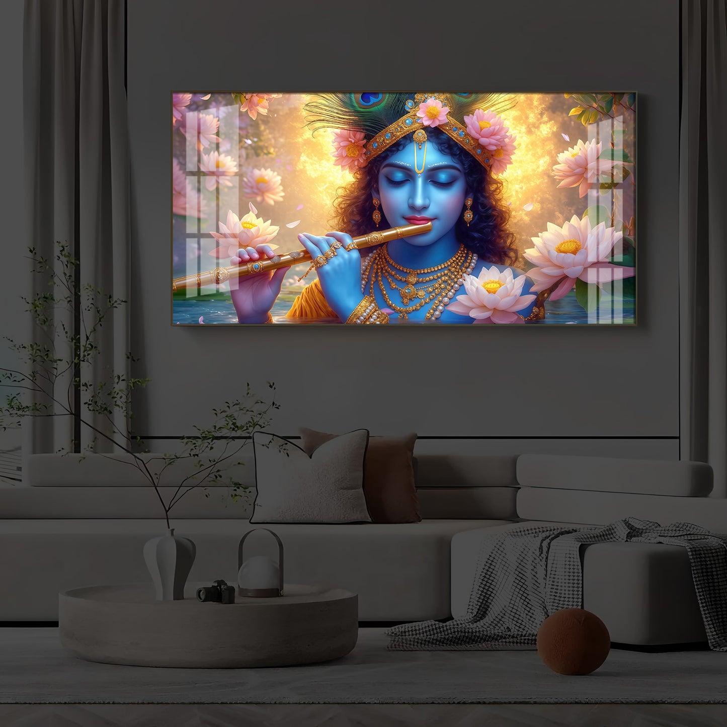 Shree Krishna Modern Luxury Backlight Horizontal Wall Art