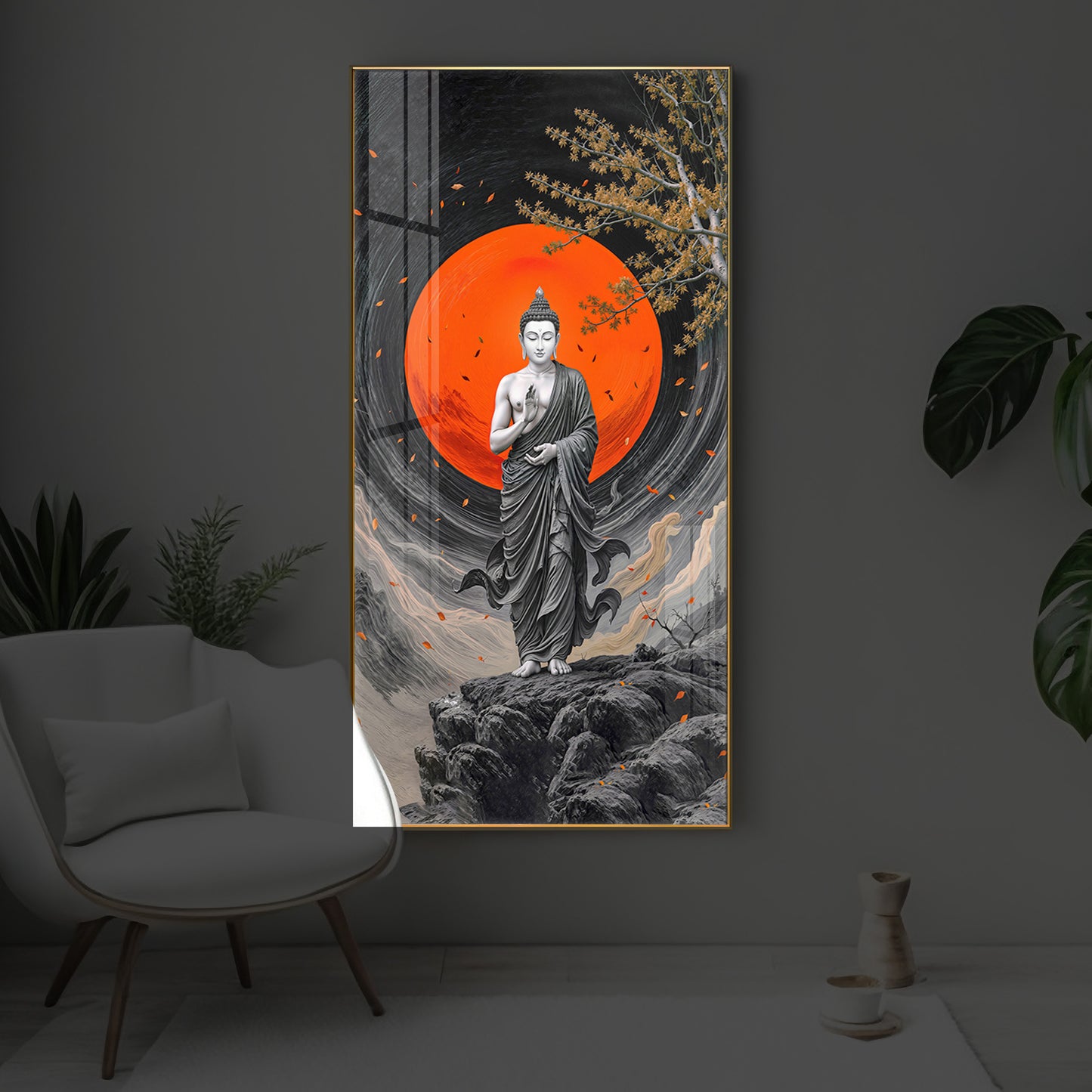 Namo Buddhay Modern Luxury Backlight Vertical Wall Art