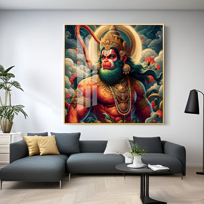 Veer Hanuman Ji Premium Acrylic Square Wall Art