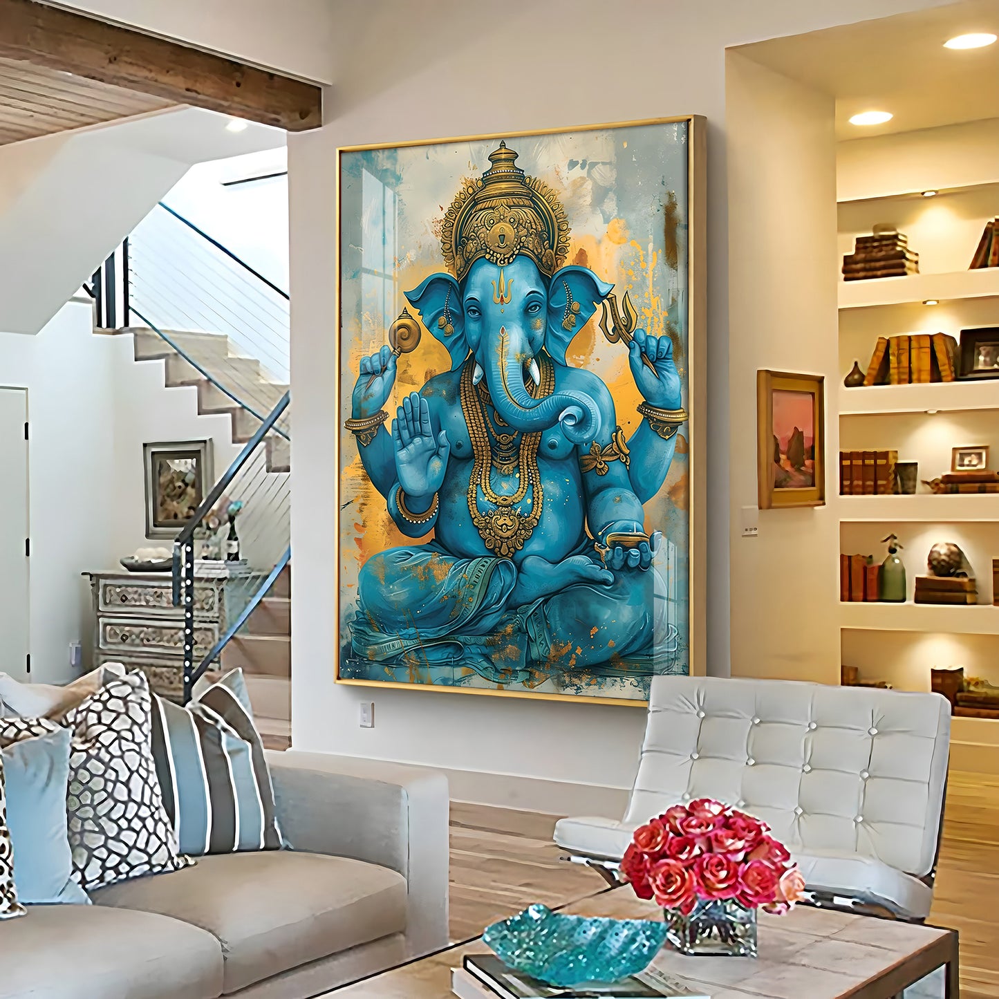 Majestic Blue Ganesha Premium Vertical Acrylic Wall Art