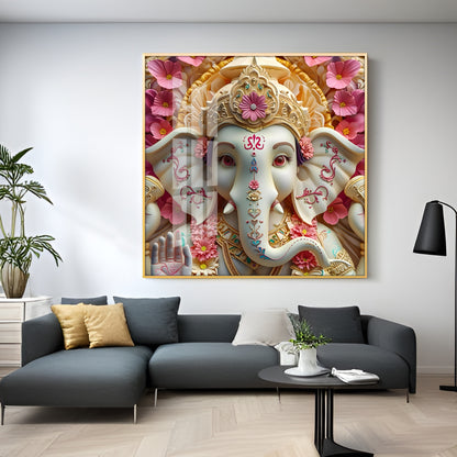 Devotional Lord Ganesh Premium Acrylic Square Wall Art