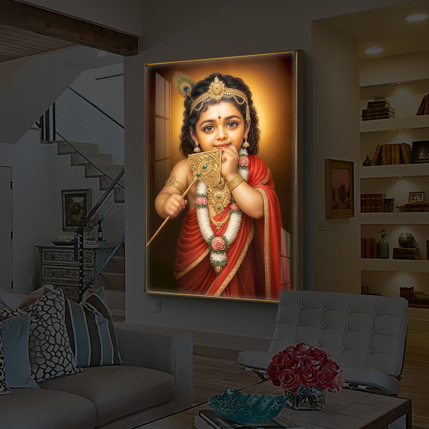 Little Murugan Ji Modern Luxury Backlight Vertical Wall Art