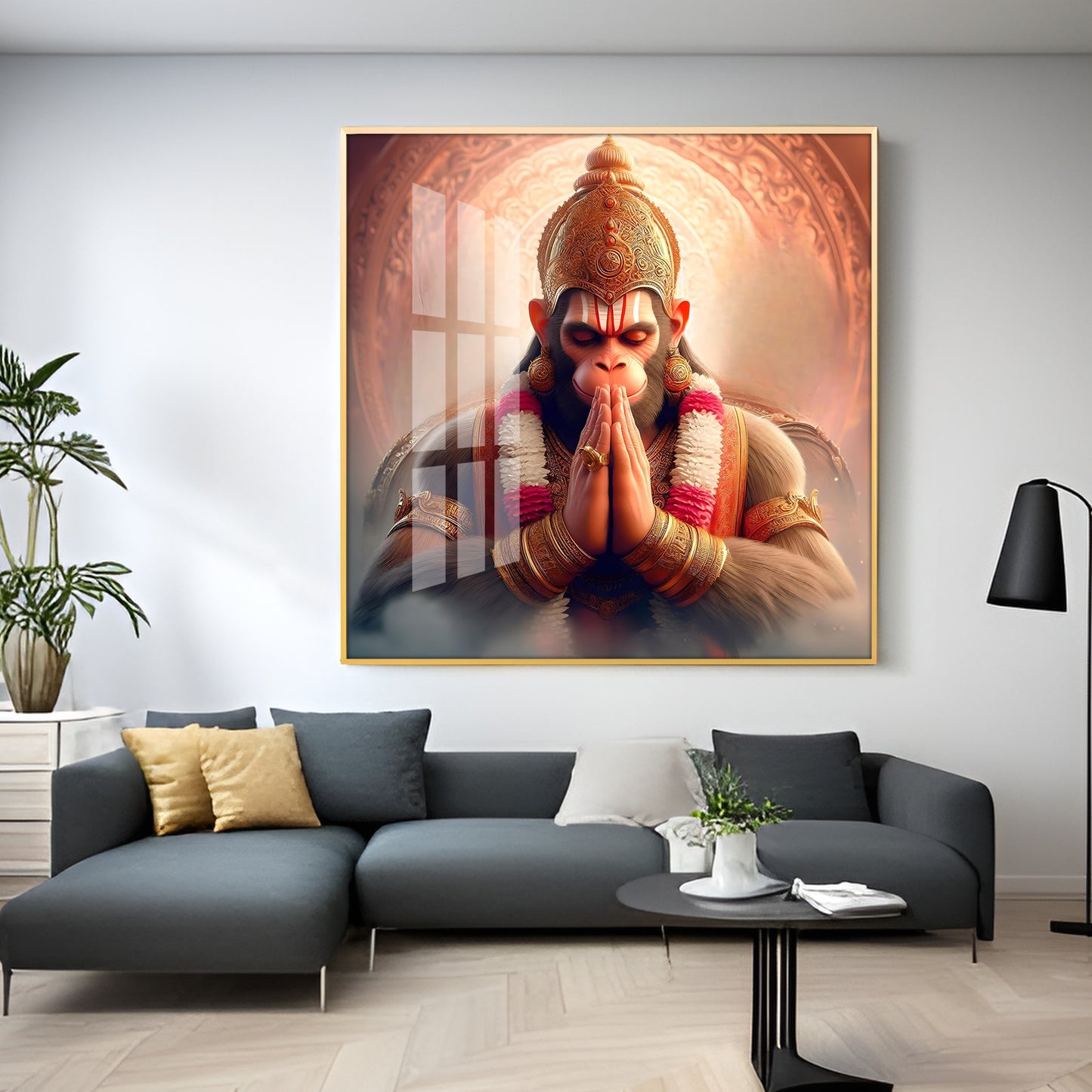 Powerful Hanuman Ji Premium Acrylic Square Wall Art