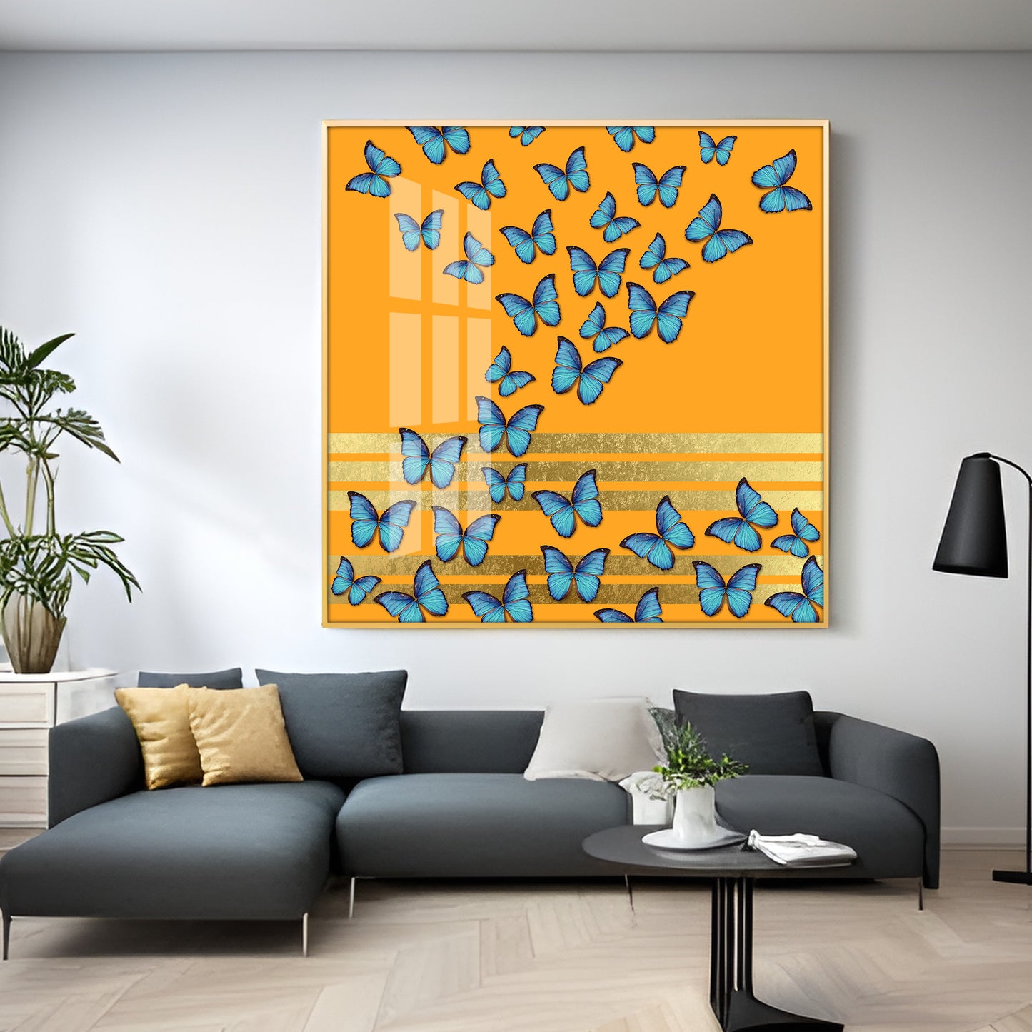 Blue Butterflies Premium Acrylic Square Wall Art