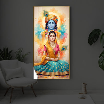 Radhe Krishna Modern Luxury Backlight Vertical Wall Art