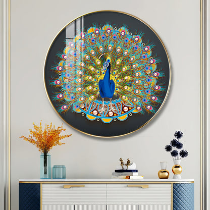Vibrant Peacock Premium Acrylic Round Wall Art