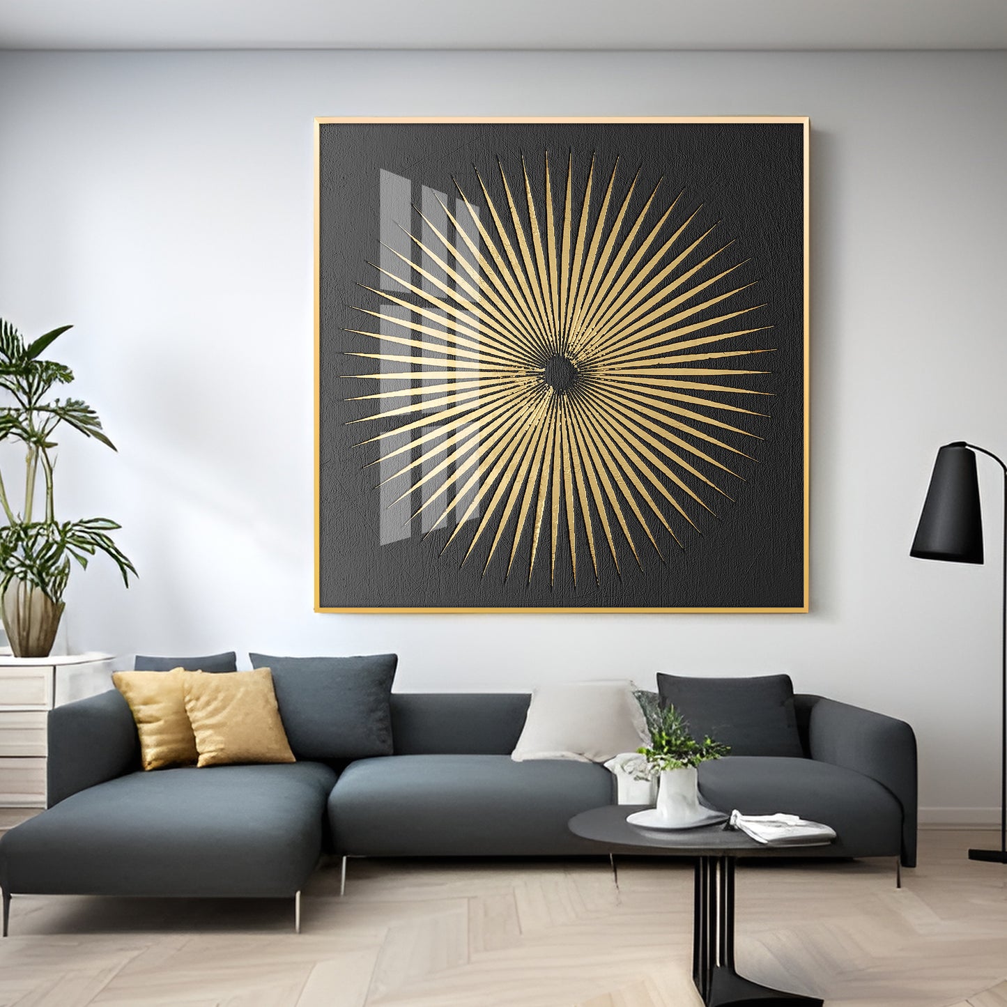 Spiky Golden Circle Premium Acrylic Square Wall Art