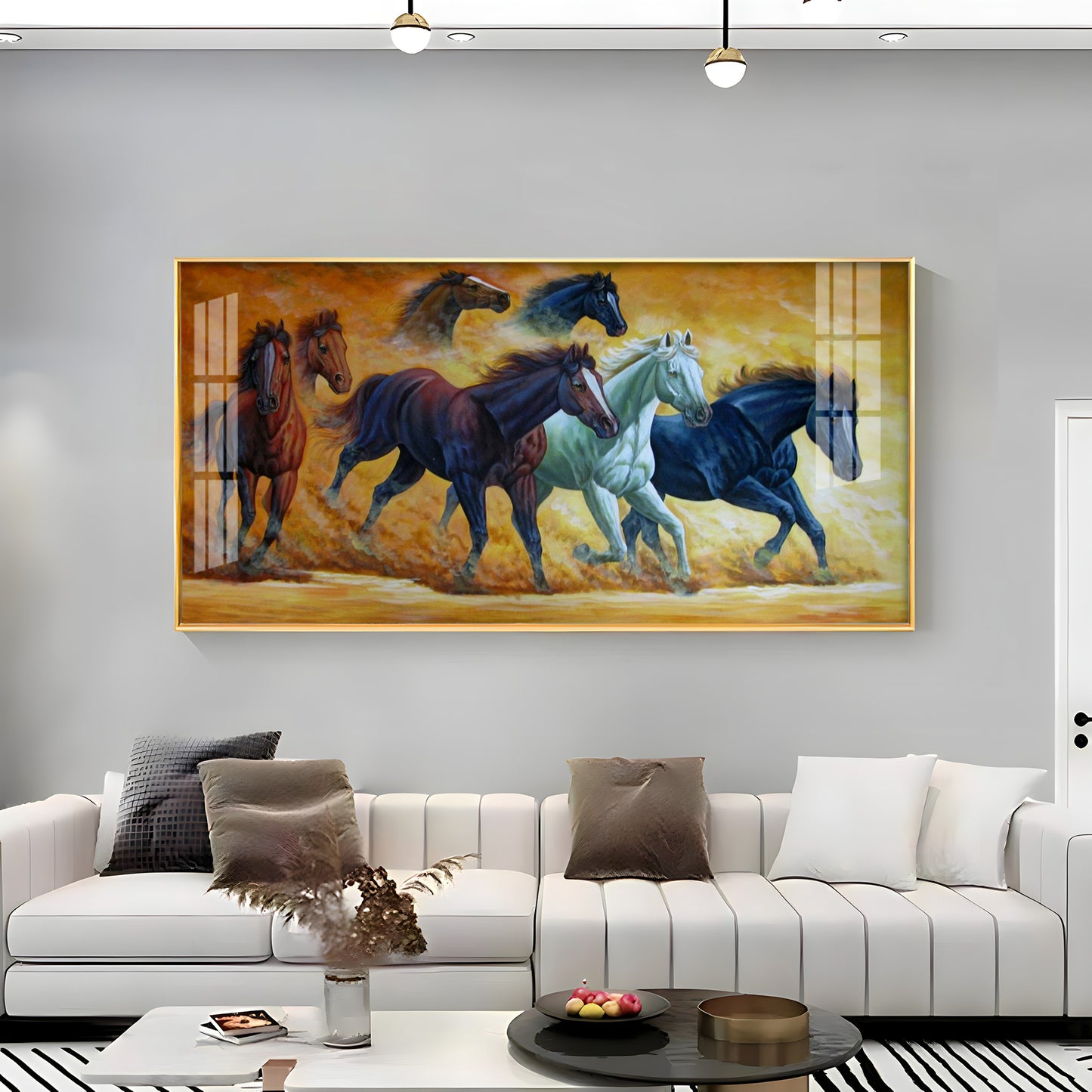 Golden Dust Running Horses Premium Acrylic Horizontal Wall Art