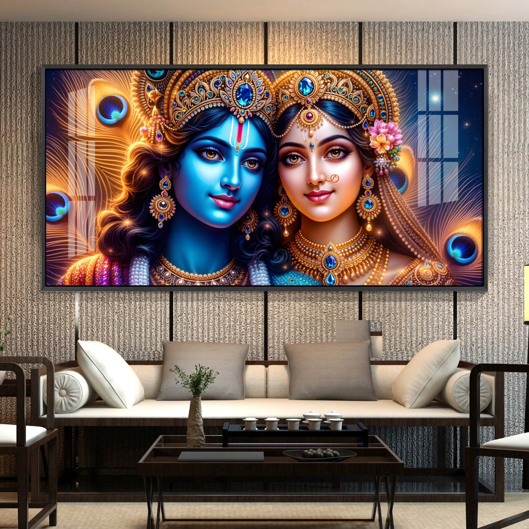 Radha Krishna In Luminous Virbant Premium Acrylic Horizontal Wall Art