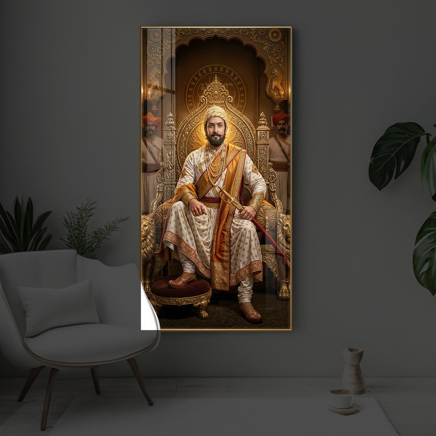 Shivaji Maharaj Modern Luxury Backlight Vertical Wall Art