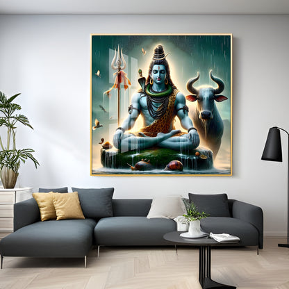 Shiva Mahadev With Nandi Premium Acrylic Square Wall Art