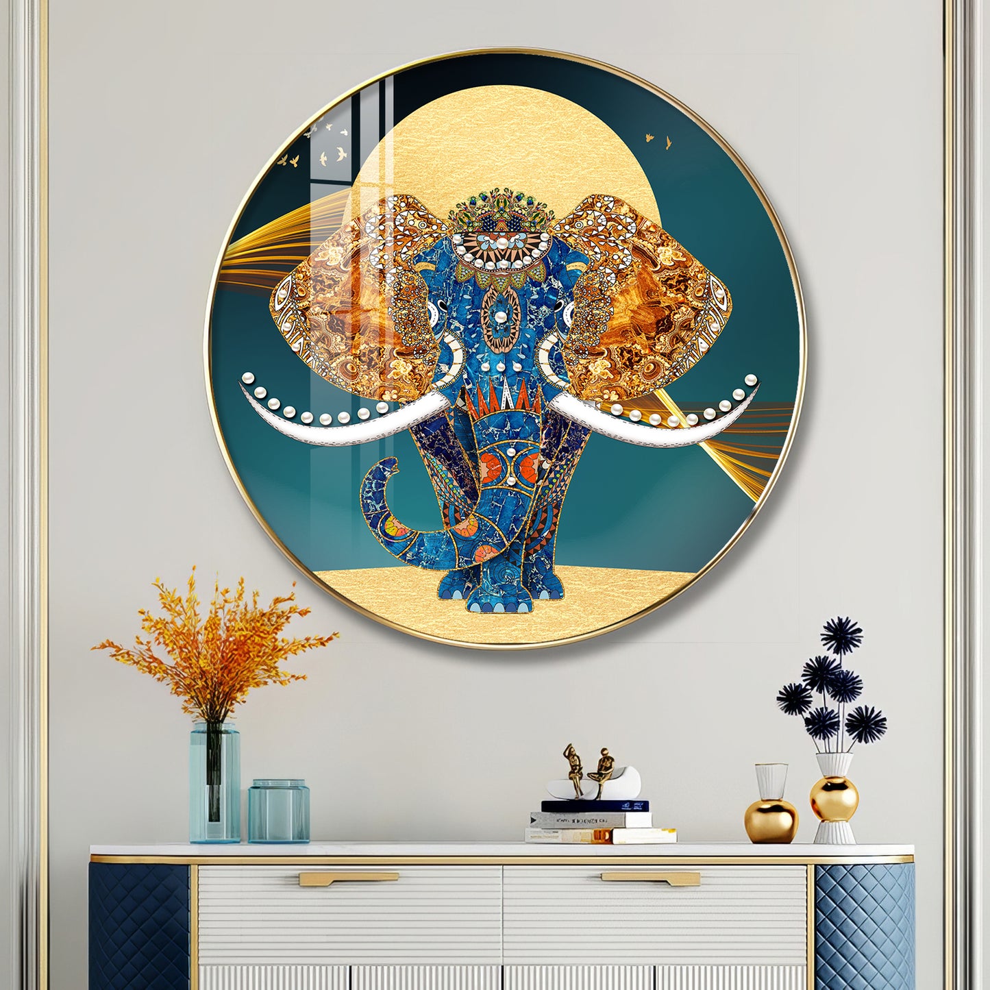 Elephant Mural Premium Acrylic Round Wall Art