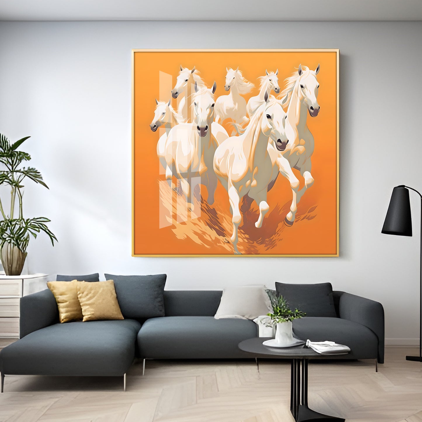 Lucky White Horses Premium Acrylic Square Wall Art