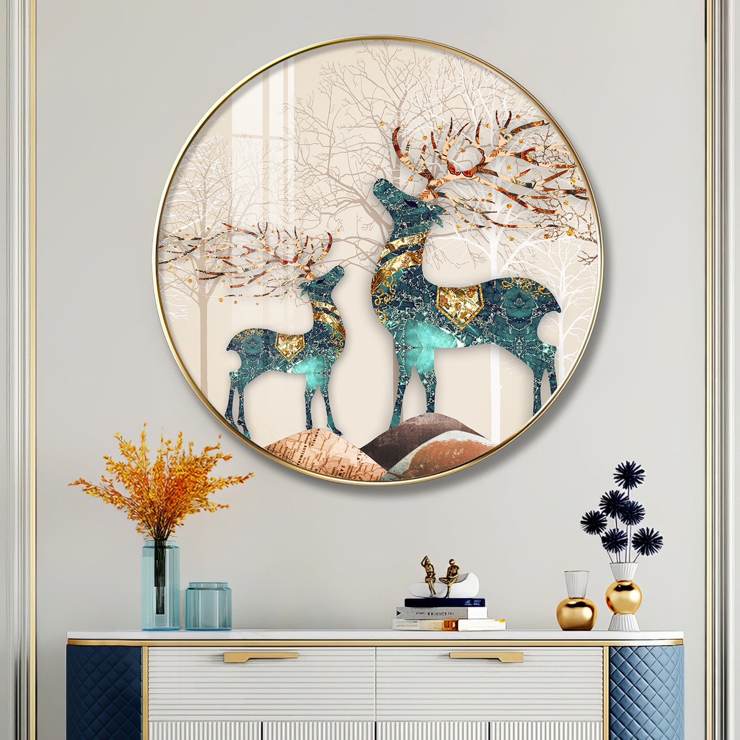 The Deer Duo Premium Acrylic Round Wall Art