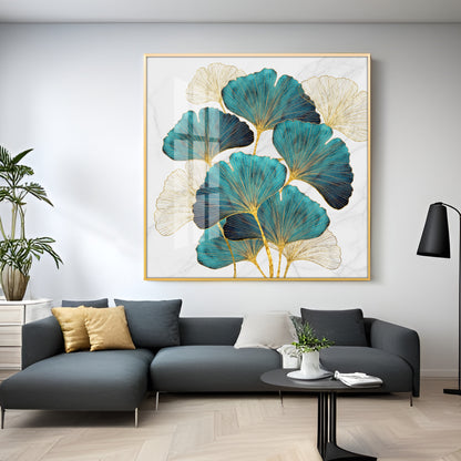 Green Lotus Leaf Premium Acrylic Square Wall Art