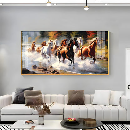 Running Horses in River Premium Acrylic Horizontal Wall Art