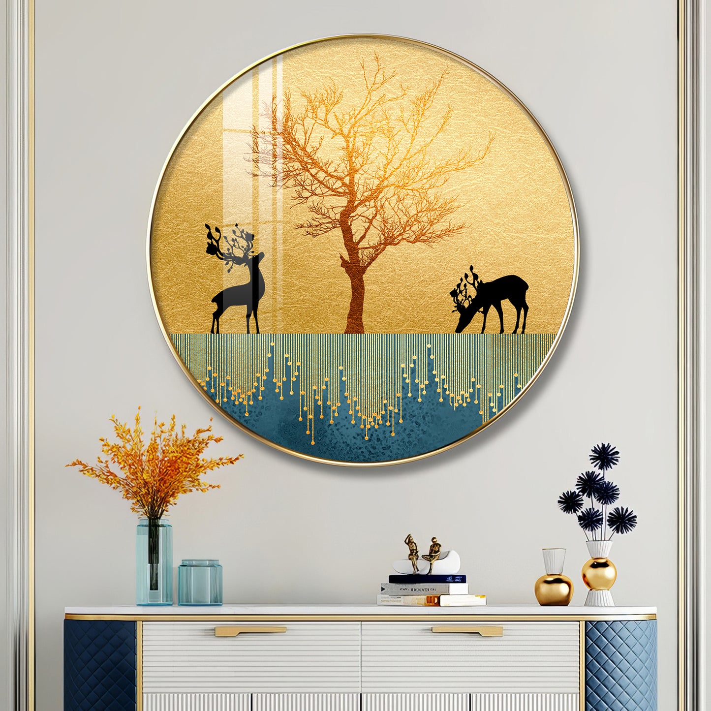 Surreal Art Of Deer Premium Acrylic Round Wall Art