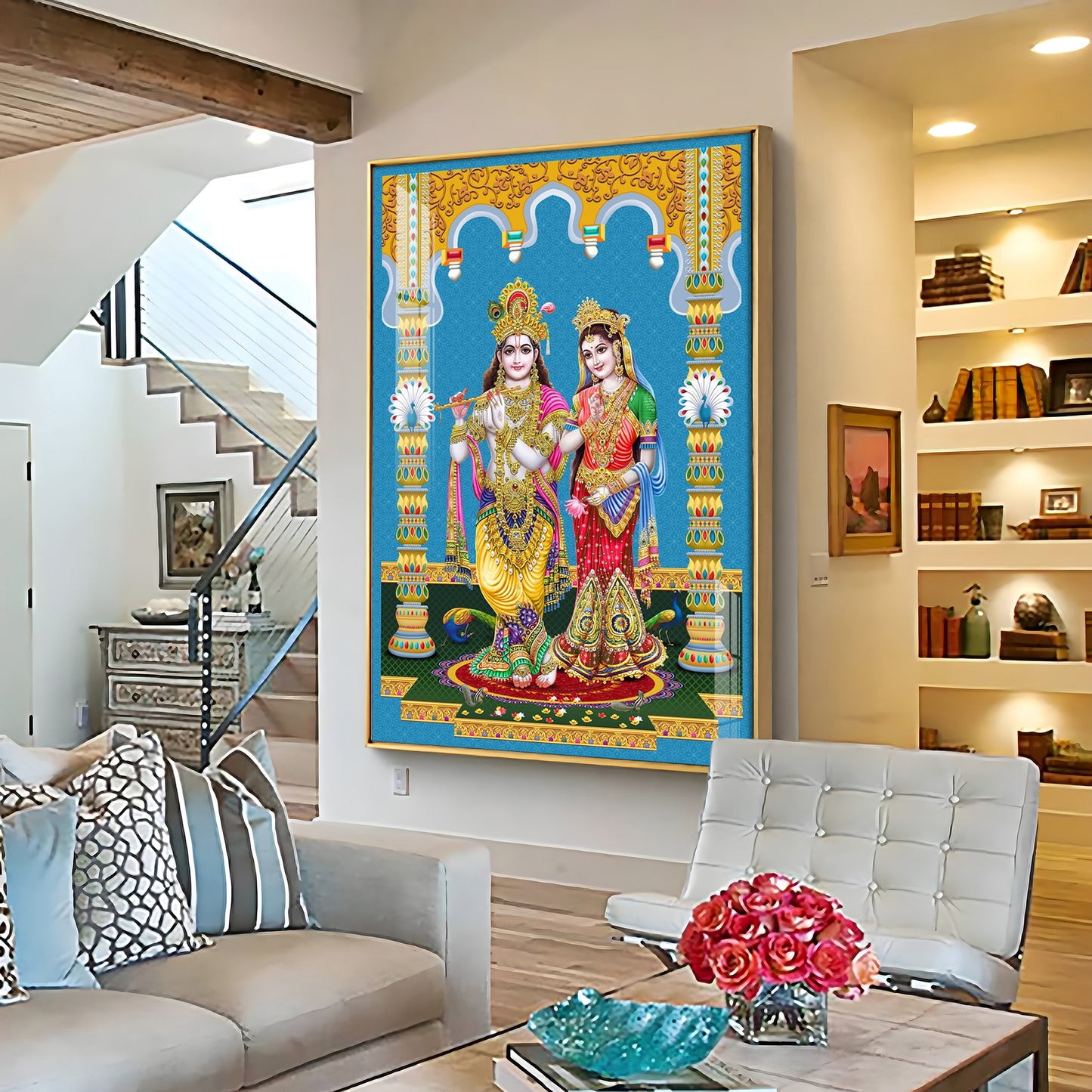 Divine Radha and Krishna Premium Acrylic Vertical Wall Art