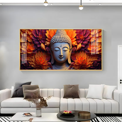 Buddha With Blooming Flower Premium Acrylic Horizontal Wall Art