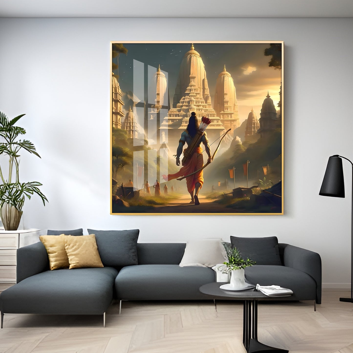 Lord Ram In Ayodhya Premium Acrylic Square Wall Art