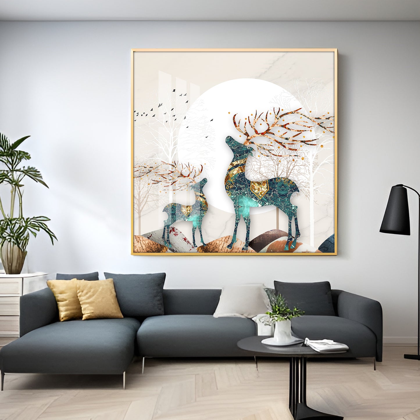 Deer Decorative Luxury Crystal Square Wall Art