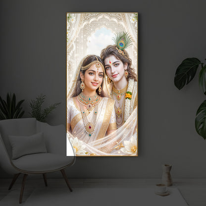 Mystical Love Of Radhe Krishn Modern Luxury Backlight Vertical Wall Art