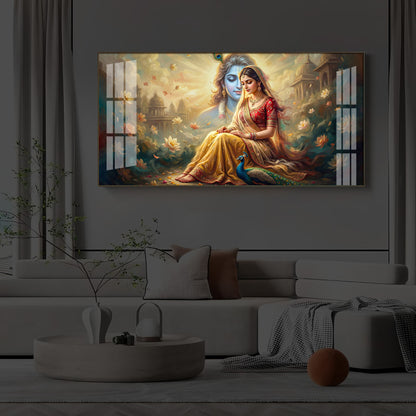Loving Couple Radha Krishna Modern Luxury Backlight Horizontal Wall Art