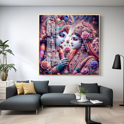 Beauty of Radha Krishna Bond Premium Acrylic Square Wall Art