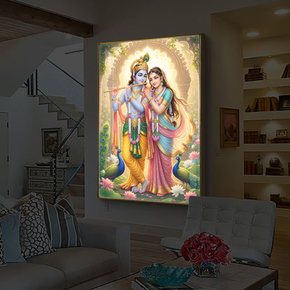 Loving Shri Radhe Krishna Modern Luxury Backlight Vertical Wall Art