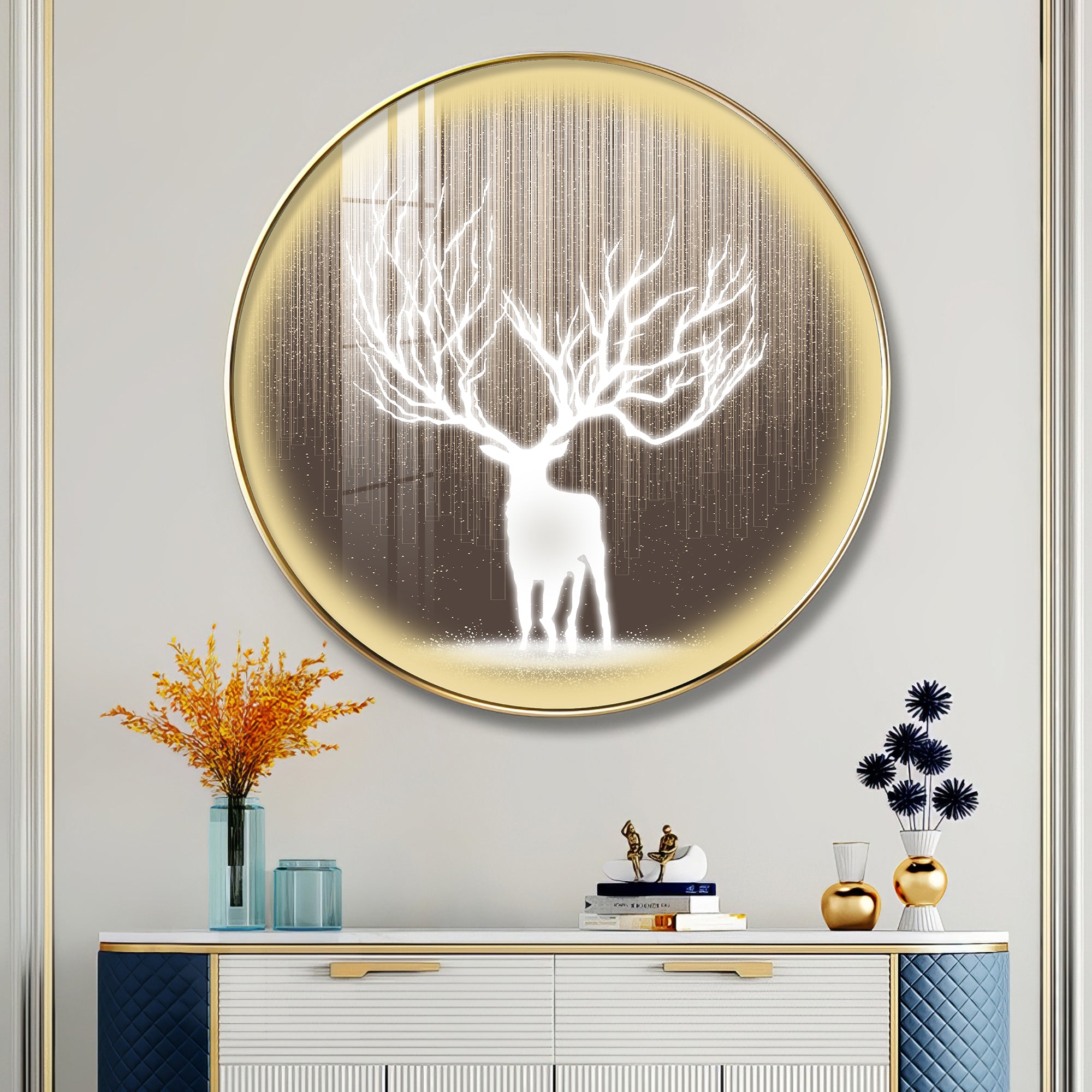 Antlered Reflection Premium Acrylic Round Wall Art