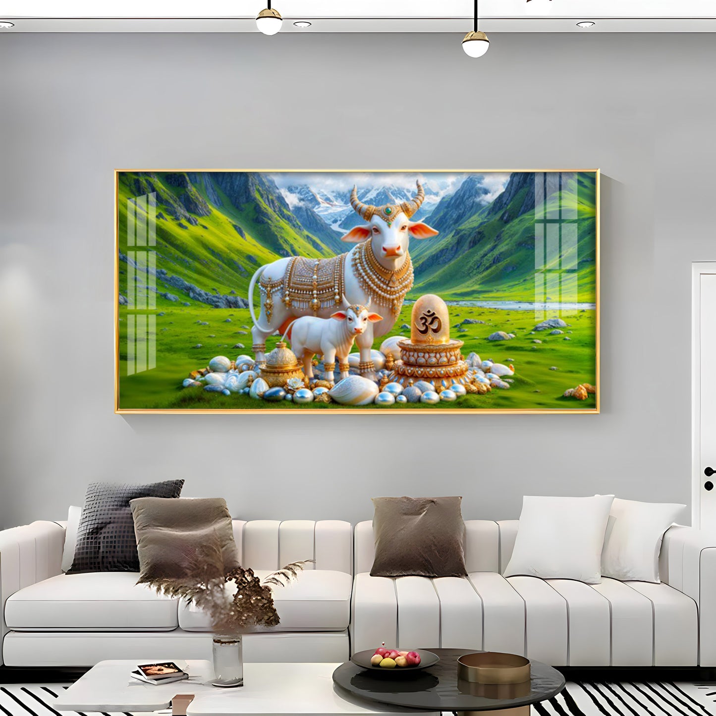 Sacred Nandi In Green Mountains Premium Acrylic Horizontal Wall Art