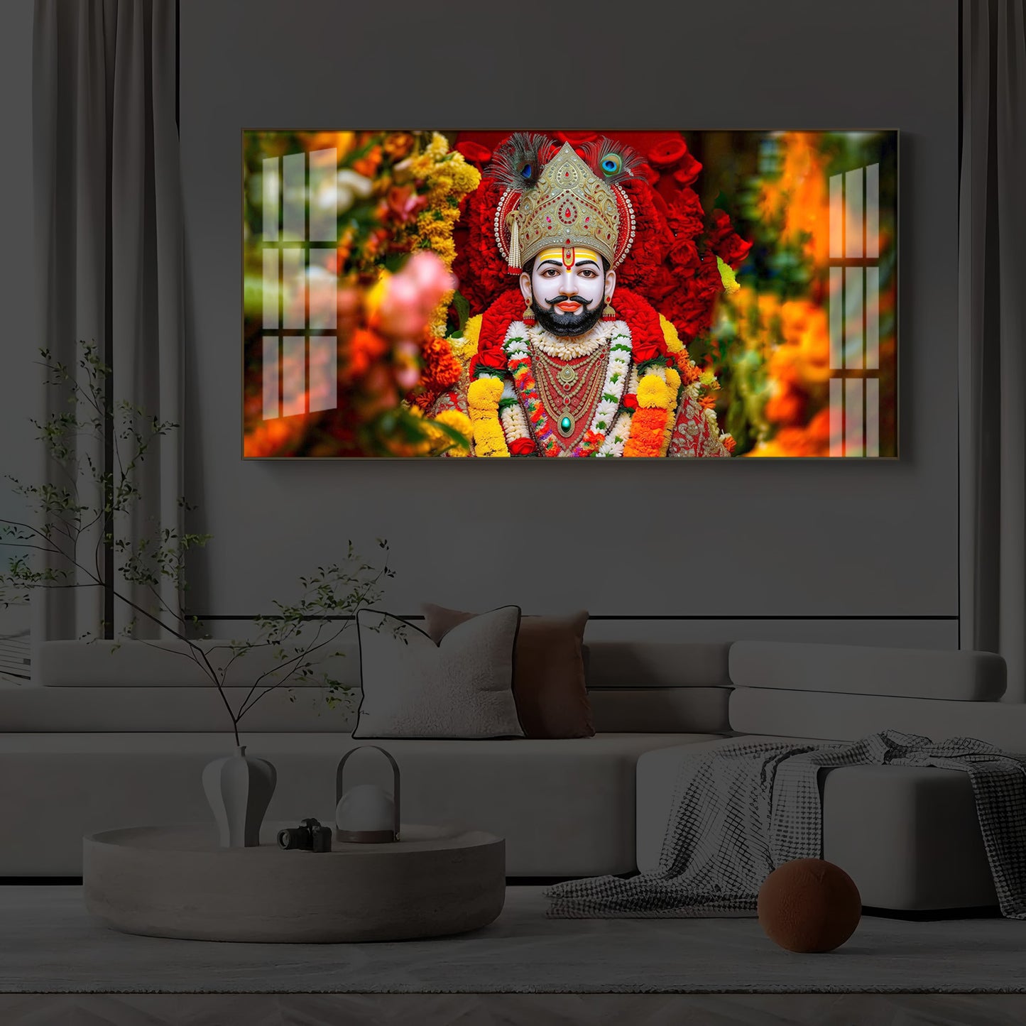 Khatu Shyam Ji Modern Luxury Backlight Horizontal Wall Art