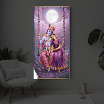 Loving Radha Krishna Modern Luxury Backlight Vertical Wall Art