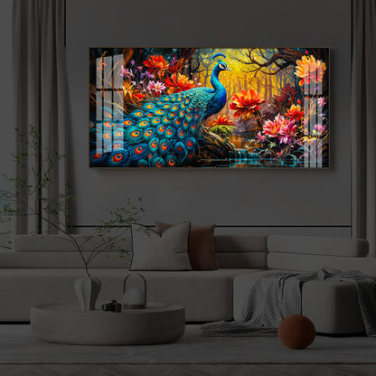 Beautiful Peacock Modern Luxury Backlight Horizontal Wall Art