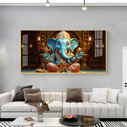 Lord Ganesha Holding Shell Premium Acrylic Horizontal Wall Art