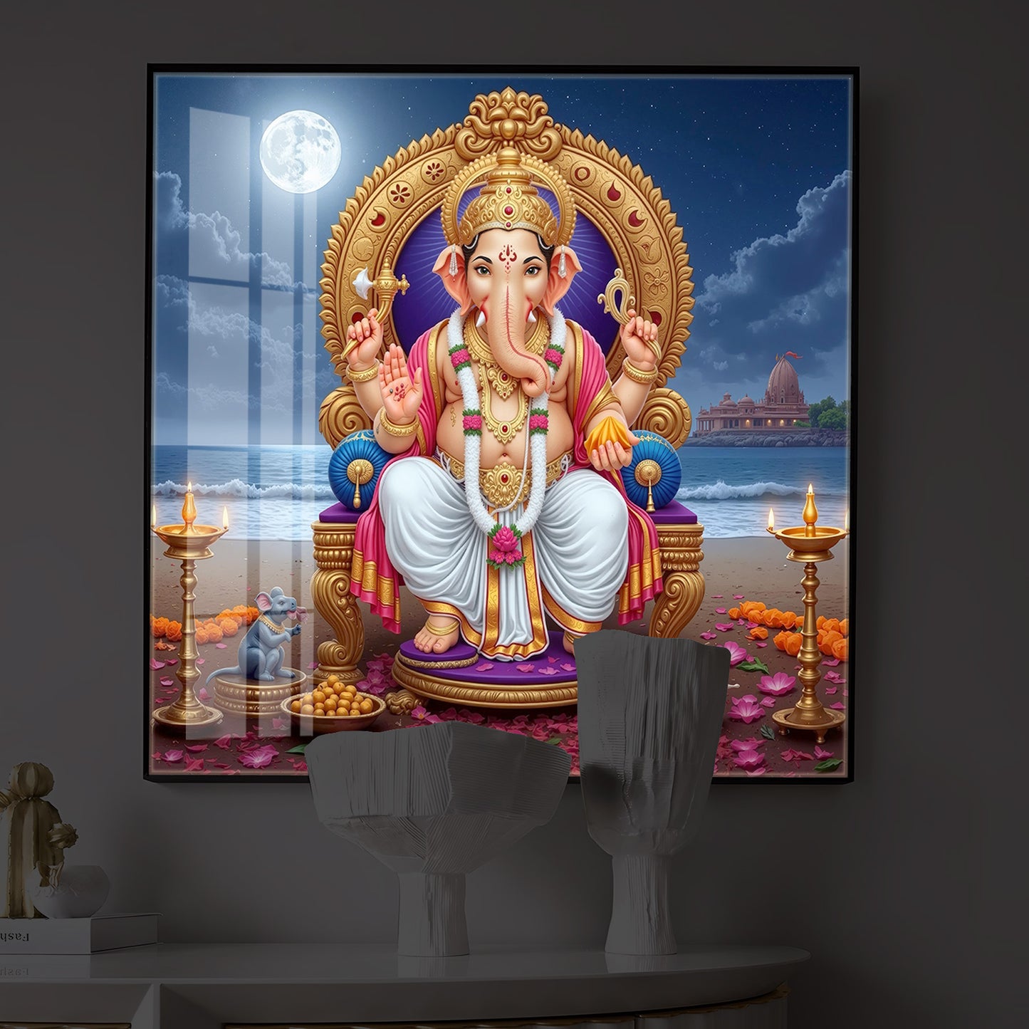 Shree Ganesh Ji Modern Luxury Backlight Square Wall Art