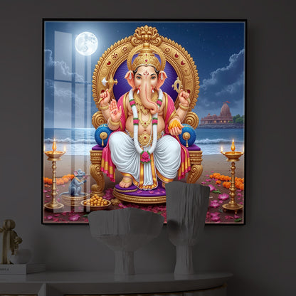 Shree Ganesh Ji Modern Luxury Backlight Square Wall Art