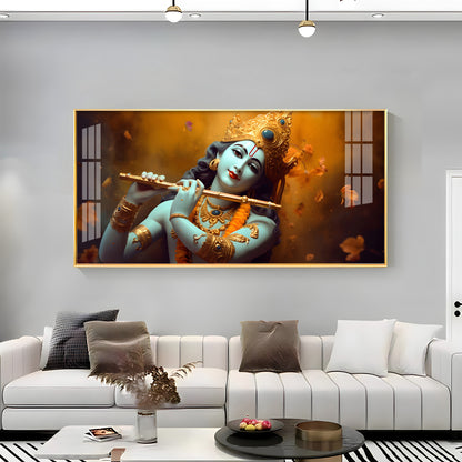 Om Jai Shree Krishna Premium Acrylic Horizontal Wall Art